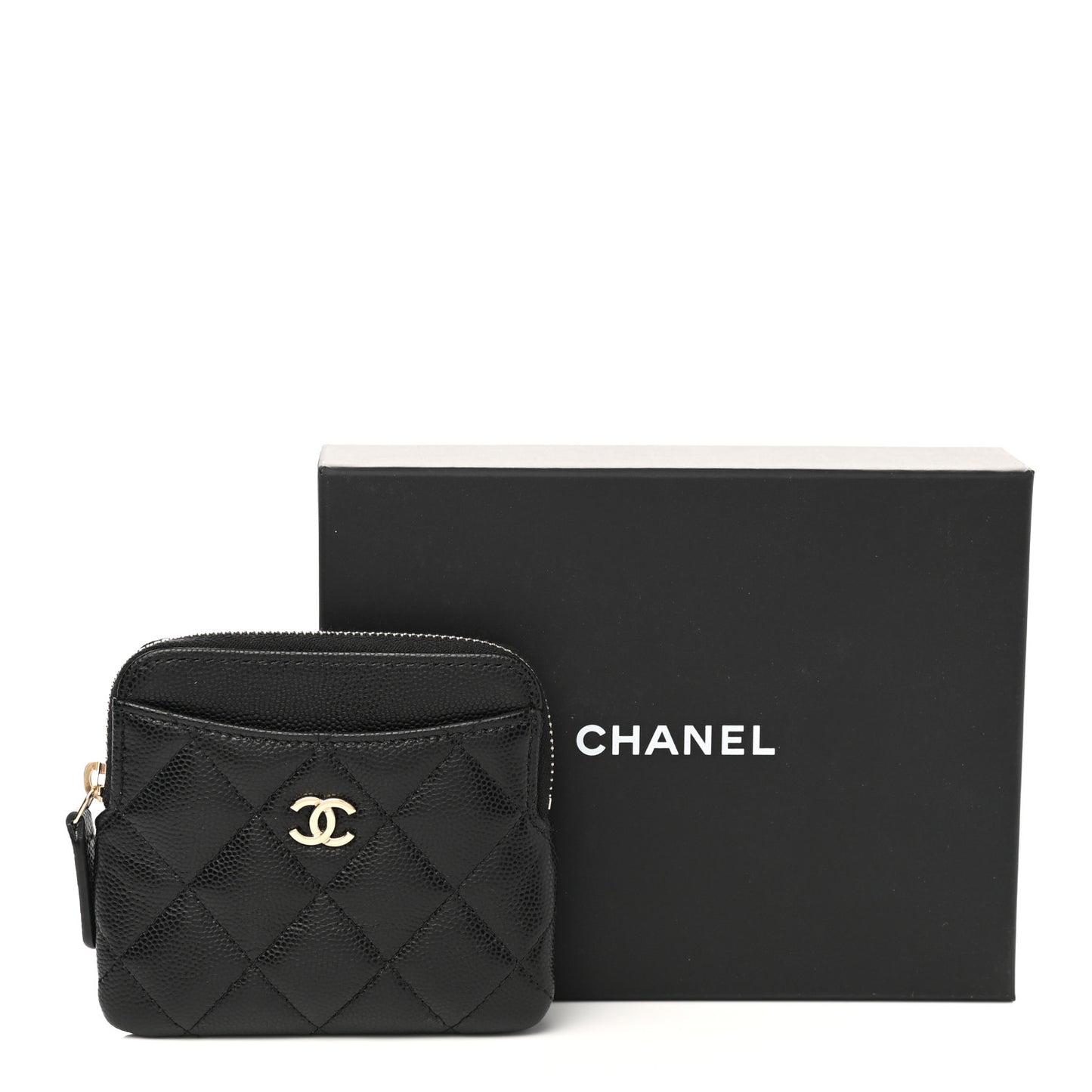 Caviar Quilted Zip Card Holder Wallet Black