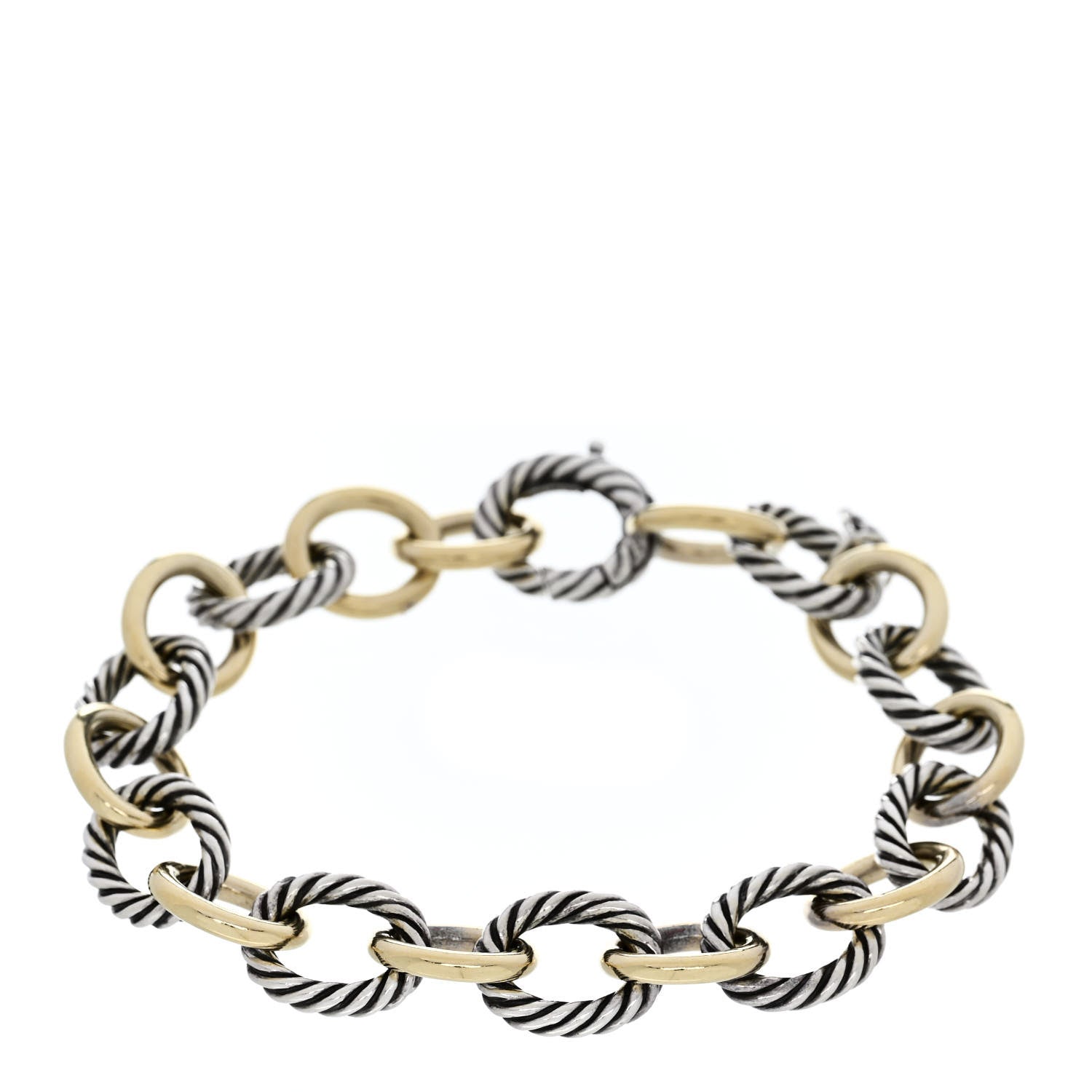 David Yurman Sterling Silver 18K Yellow Gold 12mm Medium Oval Link Bracelet 1 of 3