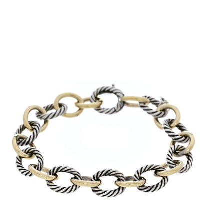 David Yurman Sterling Silver 18K Yellow Gold 12mm Medium Oval Link Bracelet 1 of 3