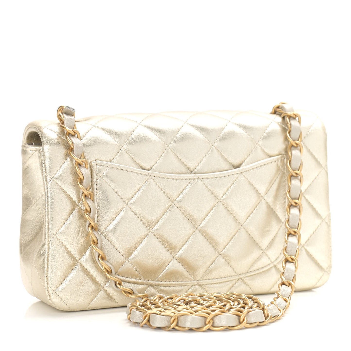 Metallic Lambskin Quilted Mini Rectangular Flap Gold