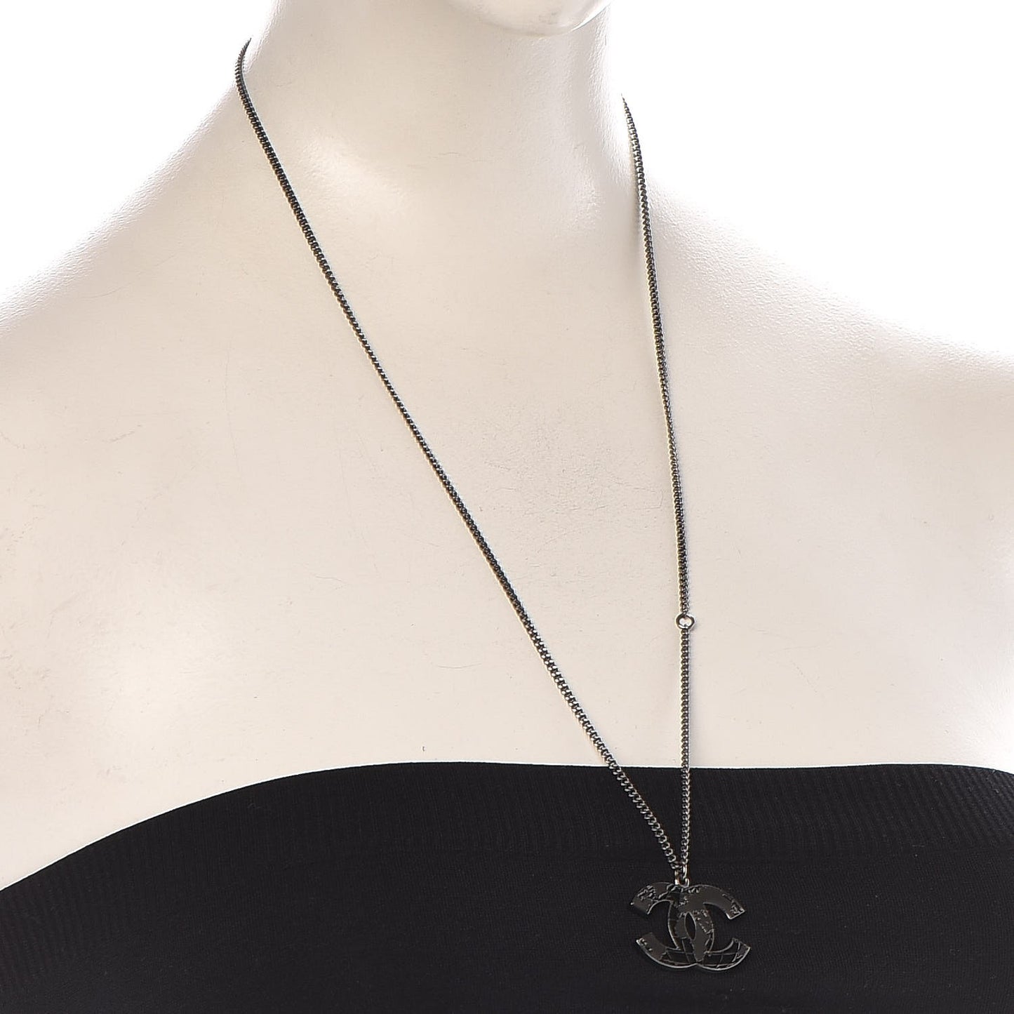 Enamel Map CC Pendant Necklace Dark Silver