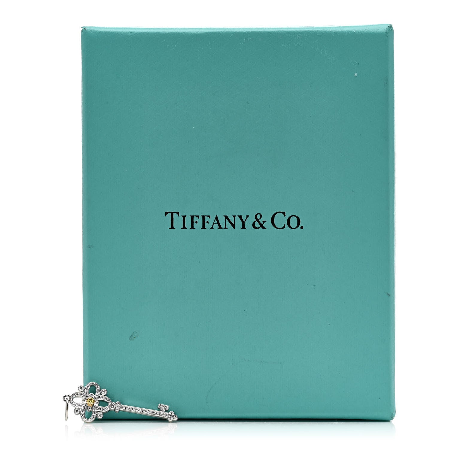 Tiffany Platinum 18K Yellow Gold Diamond Fancy Yellow Diamond Floret Key Pendant 5 of 5