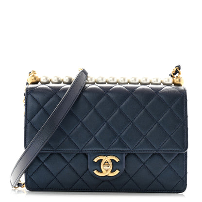 Chanel Iridescent Lambskin Quilted Small Chic Pearls Flap Blue 1 of 13