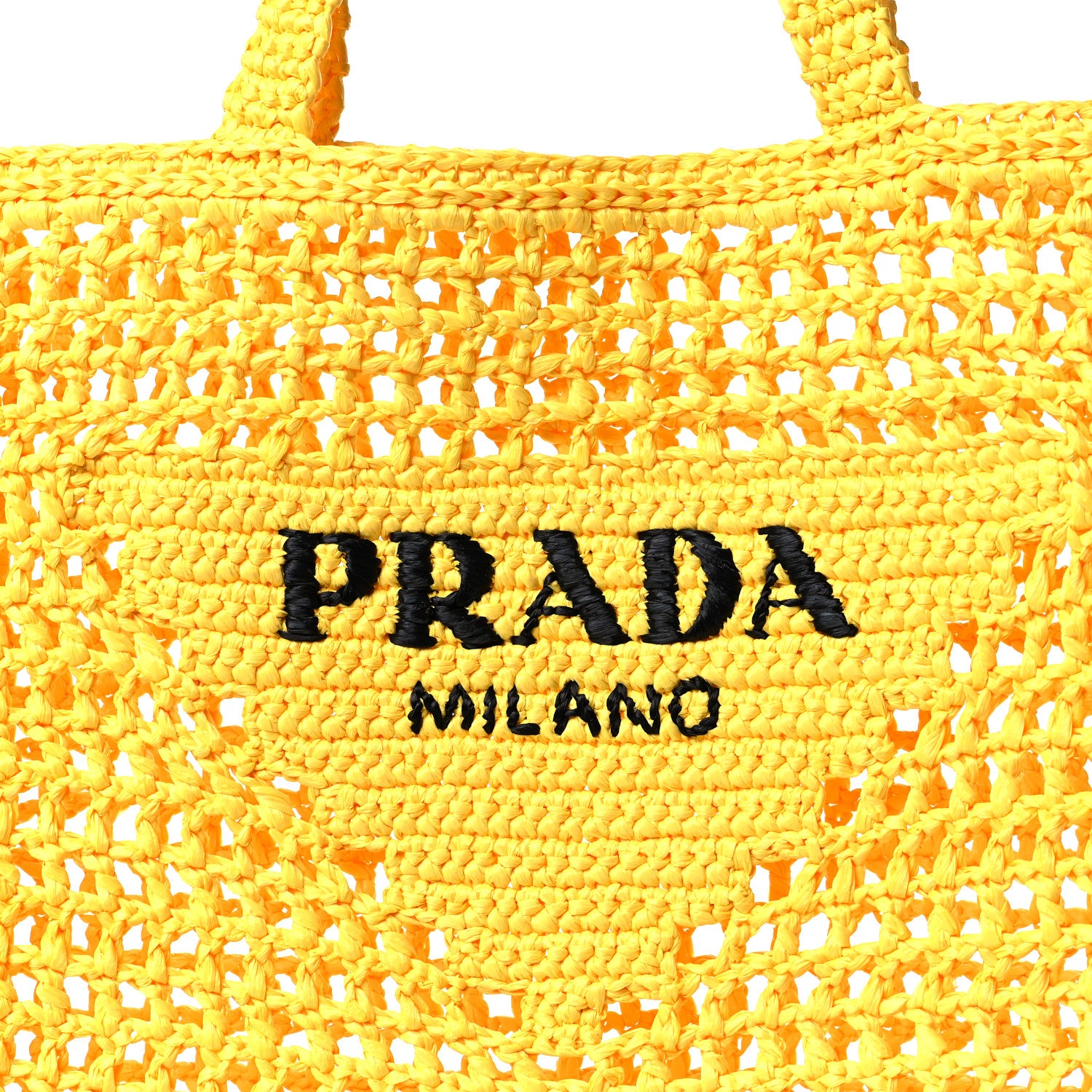 Prada Yarn Raffia Effect Crochet Logo Embroidered Tote Bag Giallo 7 of 9