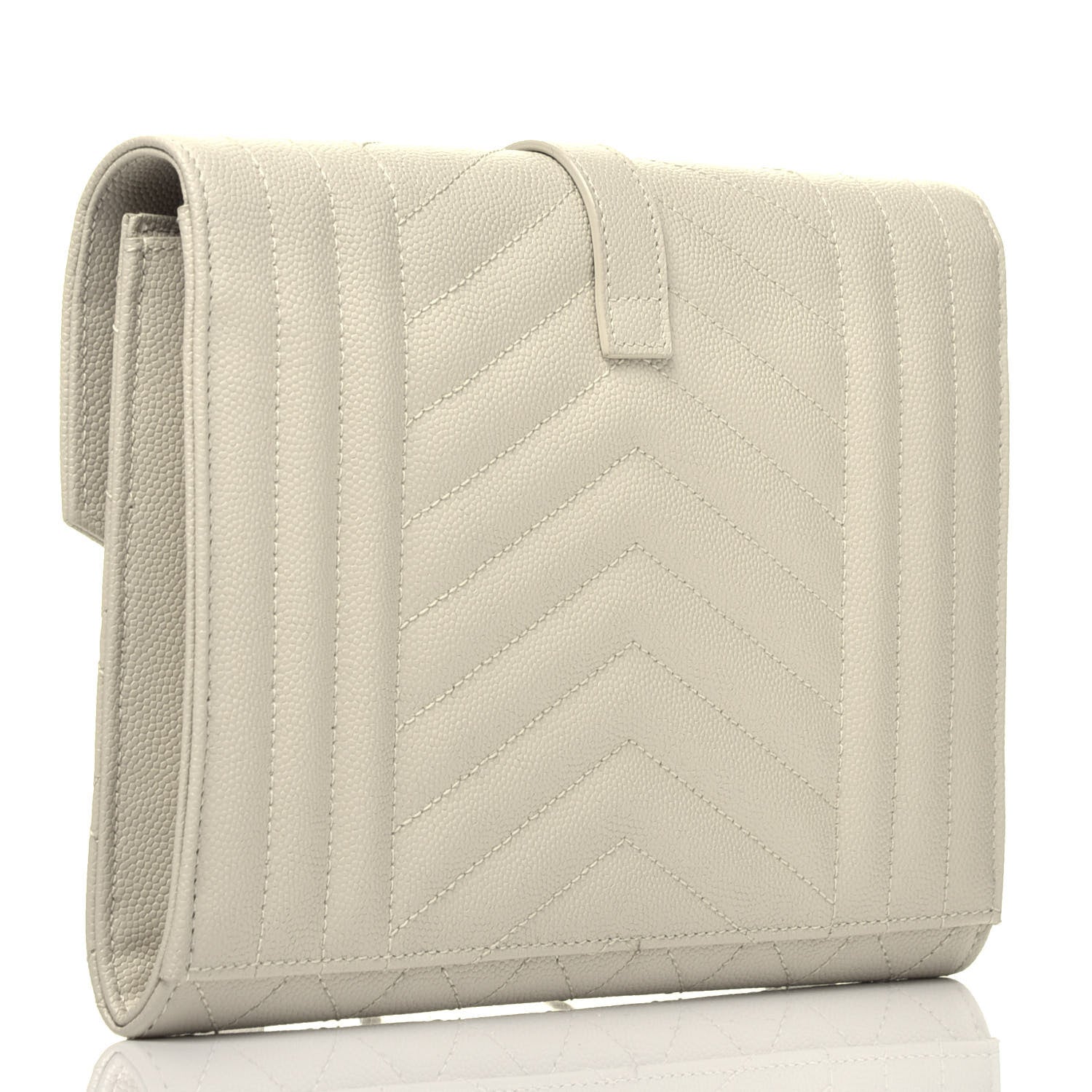 Saint Laurent Grain De Poudre Textured Mixed Matelasse Triquilt Monogram Clutch Blanc Vintage 3 of 7