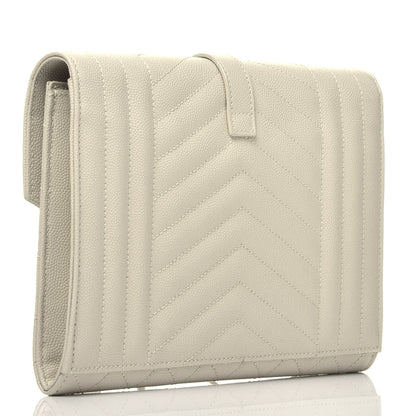 Saint Laurent Grain De Poudre Textured Mixed Matelasse Triquilt Monogram Clutch Blanc Vintage 3 of 7
