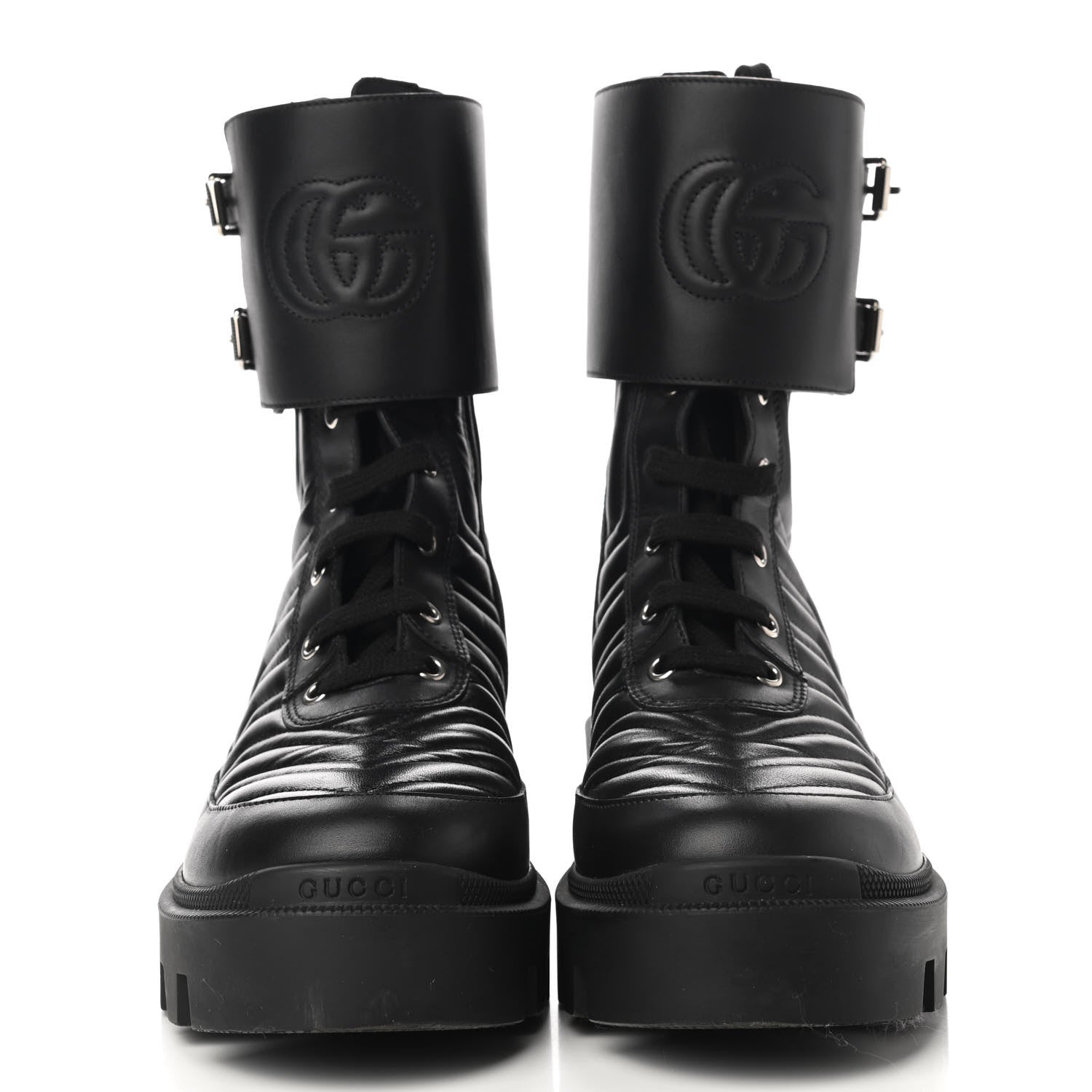 Gucci Nappa Frances GG Matelasse Platform Combat Boots 39 Black 2 of 8