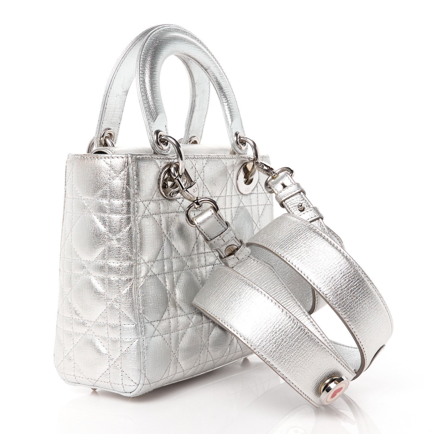Christian Dior Metallic Grained Calfskin Cannage Small Lucky Badges My Lady Dior Silver 3 of 11