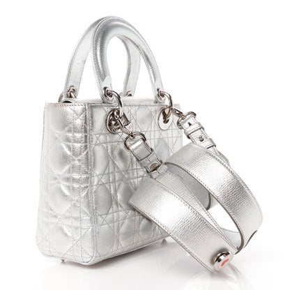 Christian Dior Metallic Grained Calfskin Cannage Small Lucky Badges My Lady Dior Silver 3 of 11