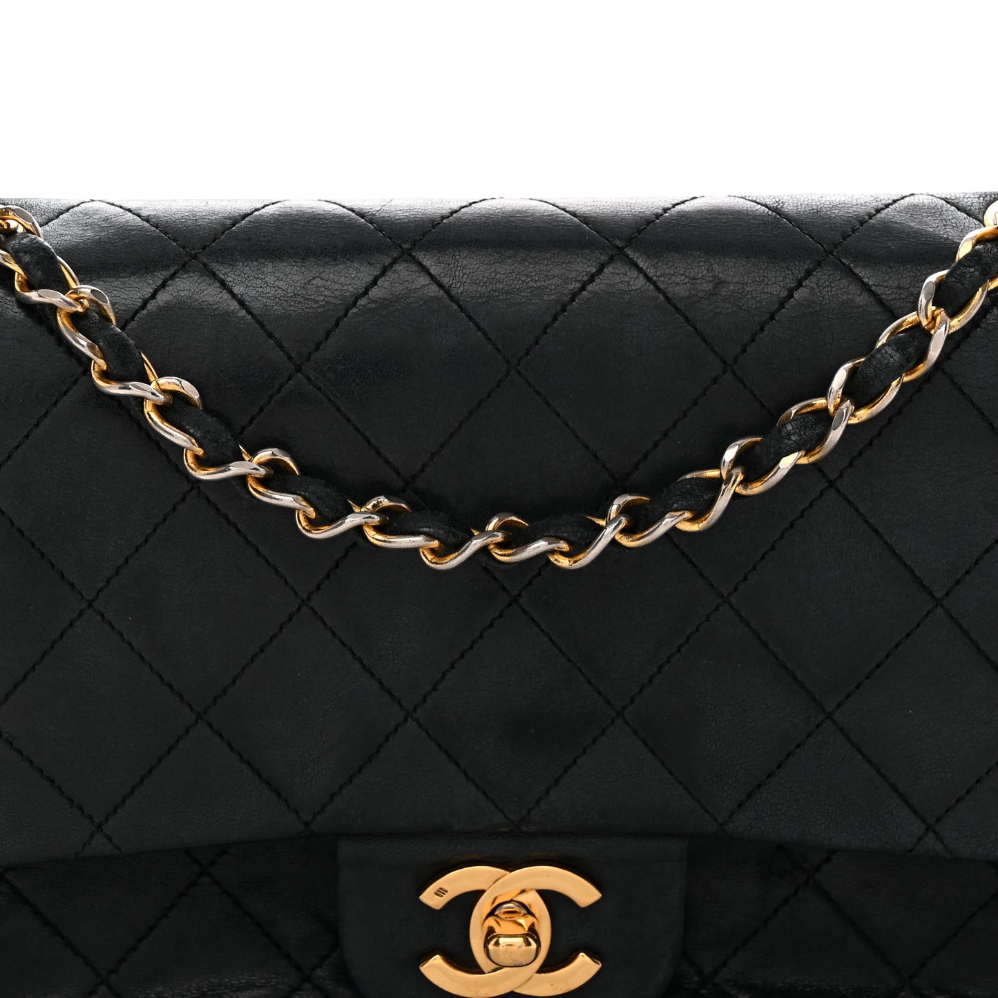 Lambskin Quilted Medium Double Flap Black