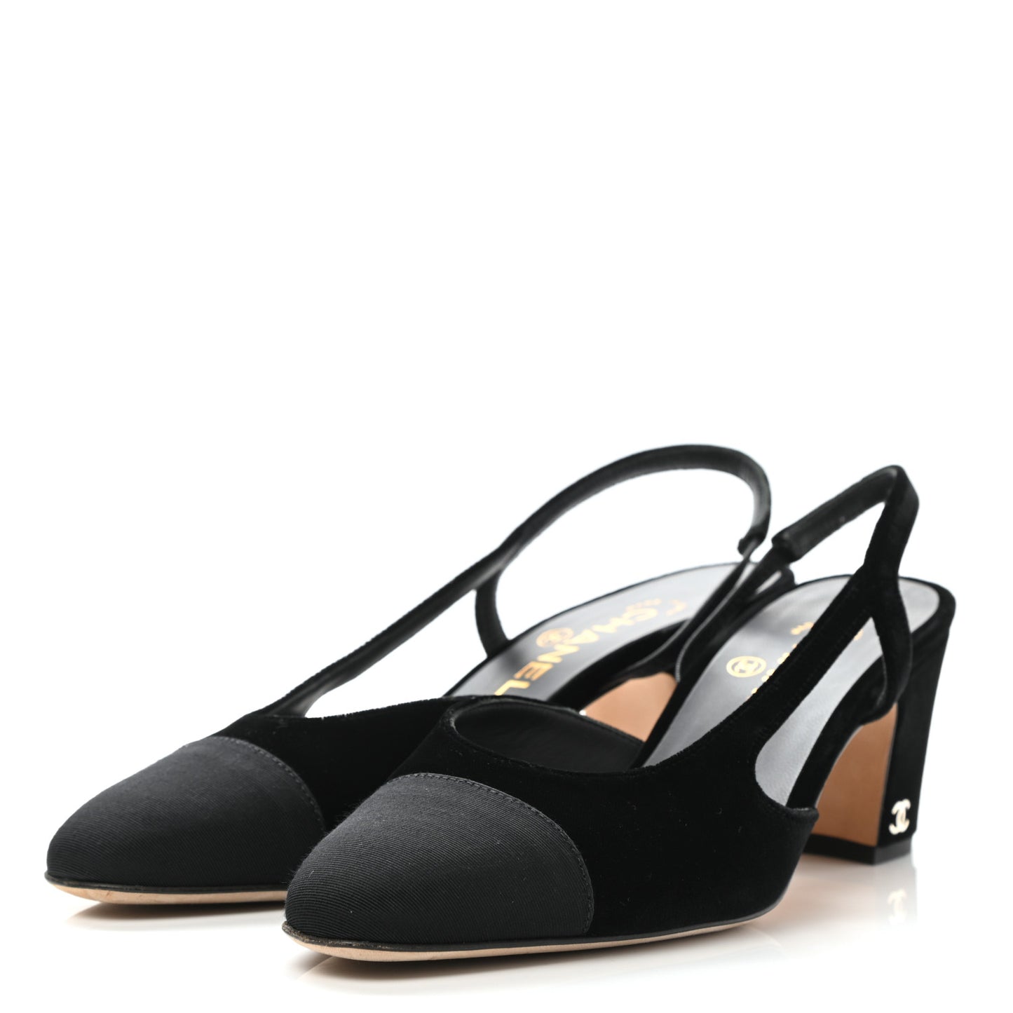 Velvet Grosgrain Cap Toe CC Slingback Pumps 37.5 Black