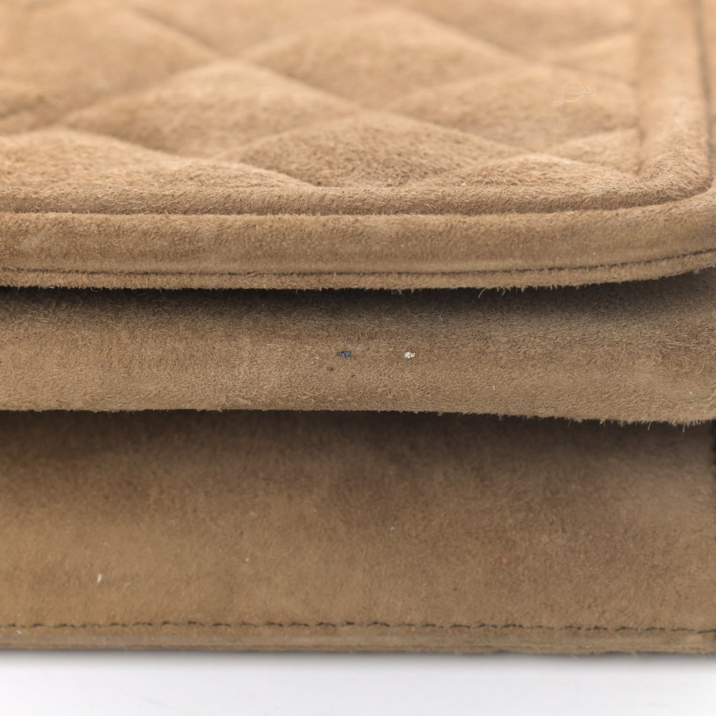 Suede Quilted CC Small Single Flap Beige