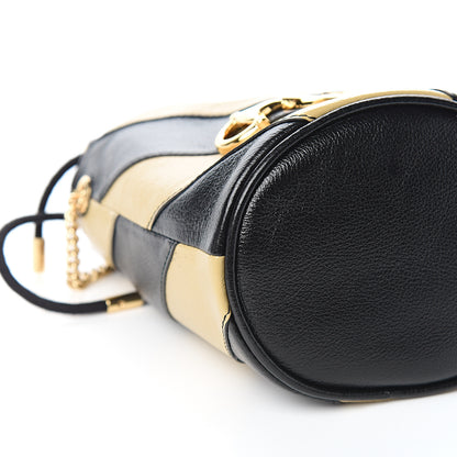 Gucci Calfskin Diagonal Striped Mini Zumi Bucket Bag Black Beige 7 of 9