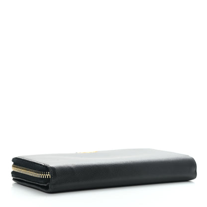 Prada Saffiano Metal Large Zip Around Travel Wallet Black 3 of 6