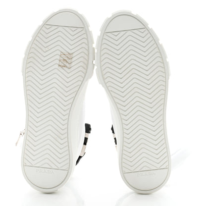 Prada Re-Nylon Gabardine Metal Triangle Logo Wheel Pouch Pocket High Top Sneakers 38 White 5 of 10