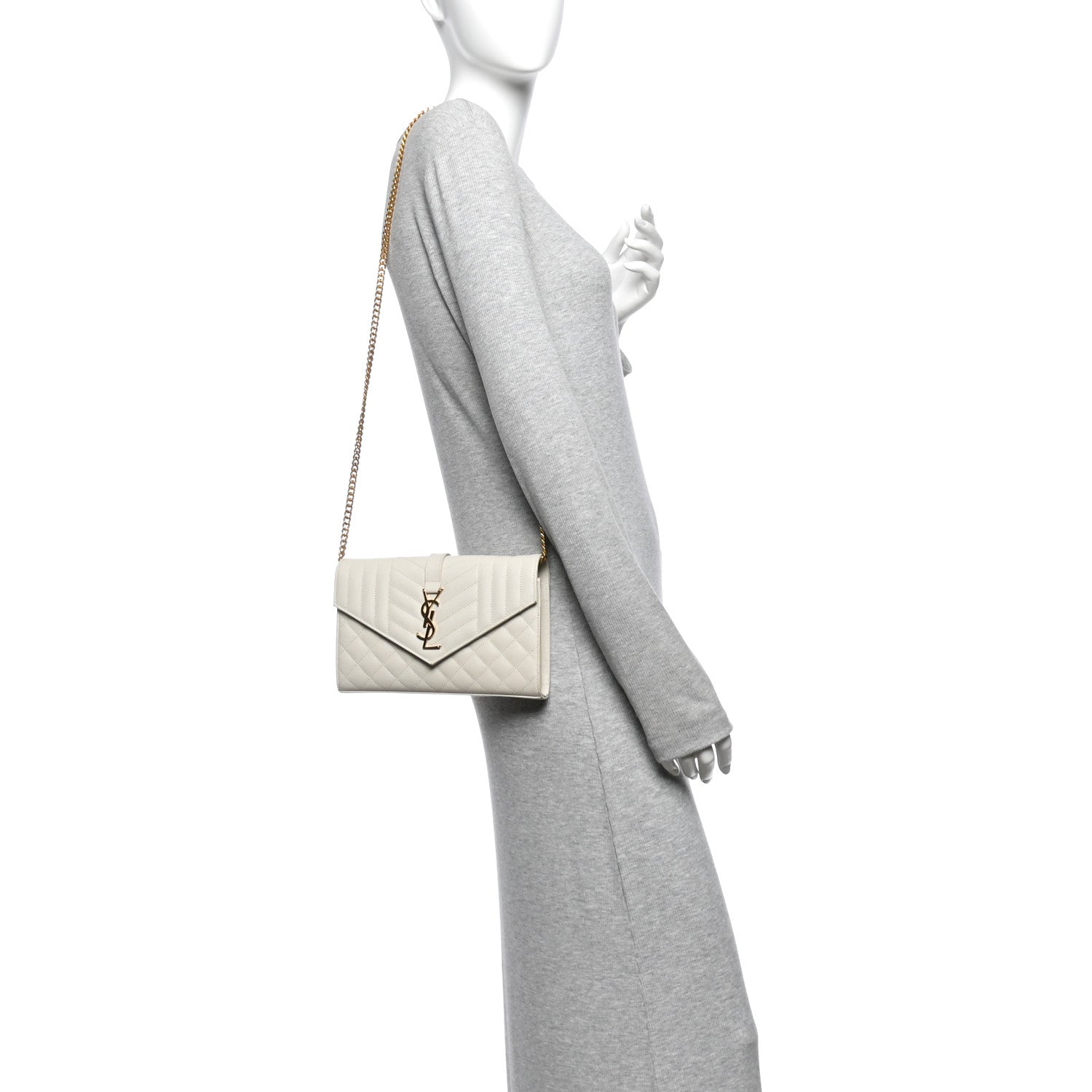 Saint Laurent Grain De Poudre Mixed Matelasse Triquilt Monogram Chain Wallet Crema Soft 2 of 11