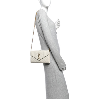 Saint Laurent Grain De Poudre Mixed Matelasse Triquilt Monogram Chain Wallet Crema Soft 2 of 11