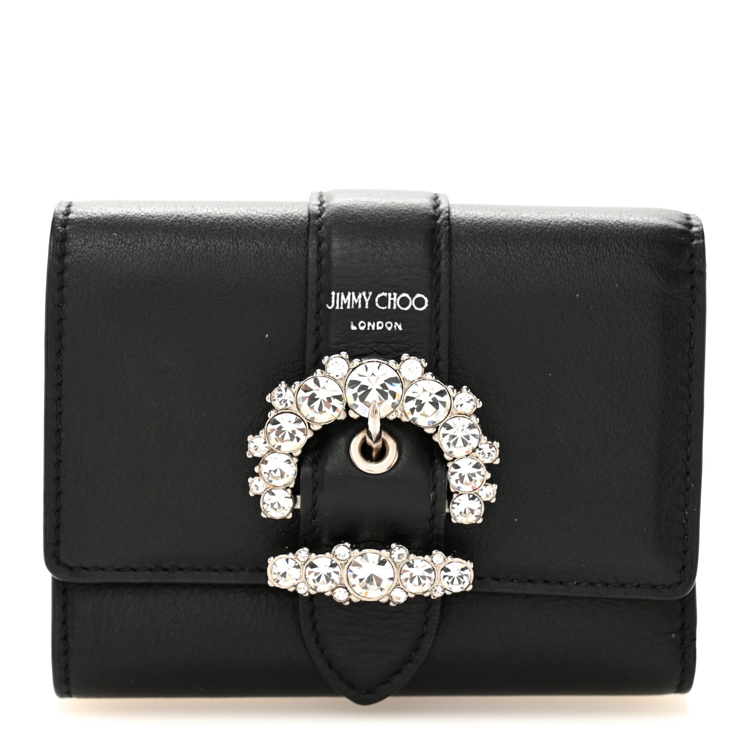 Jimmy Choo Calfskin Crystal Cheri Compact Wallet Black 1 of 7