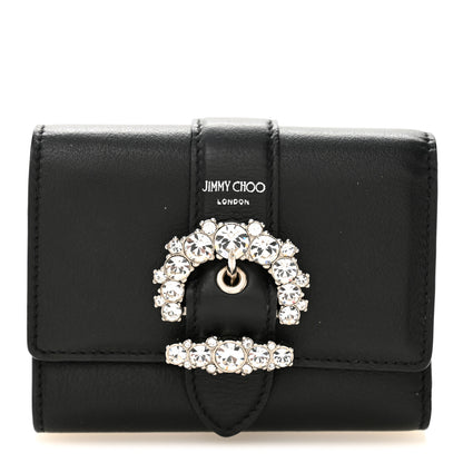 Jimmy Choo Calfskin Crystal Cheri Compact Wallet Black 1 of 7