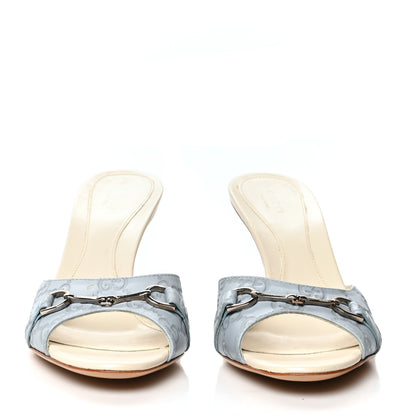 Gucci Guccissima Horsebit Mid Heel Slides 38.5 Light Blue 2 of 9