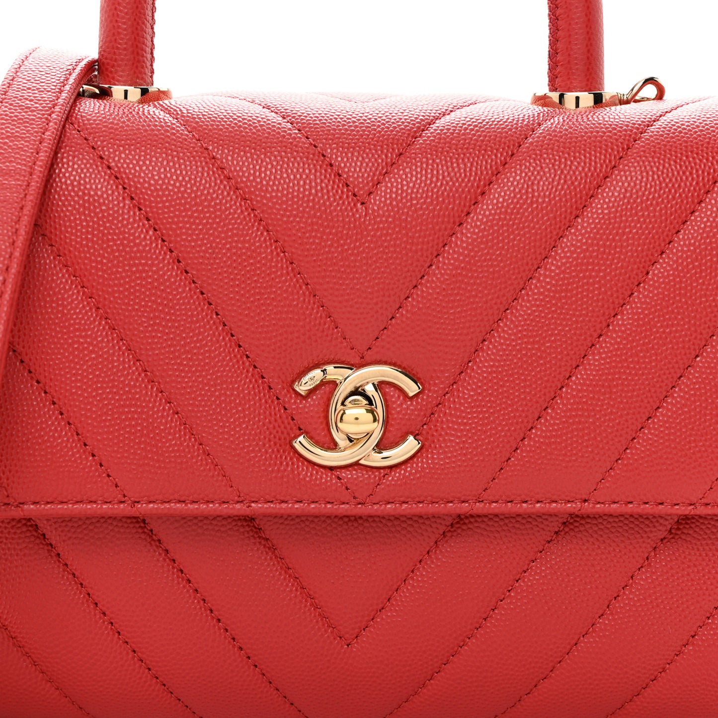 Caviar Chevron Quilted Mini Coco Handle Flap Red