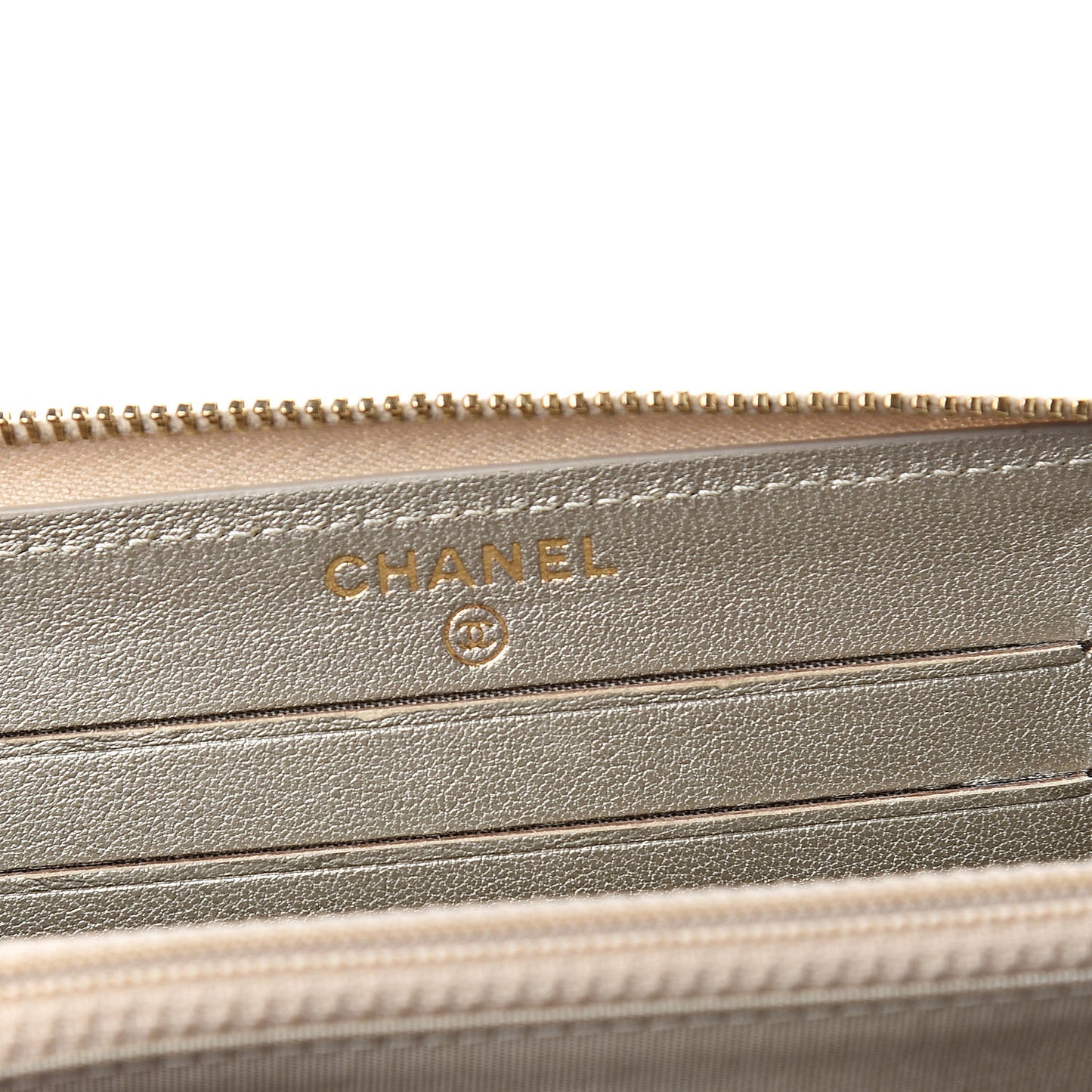 Metallic Sheepskin Quilted Mademoiselle Vintage Zip Around Wallet Light Gold