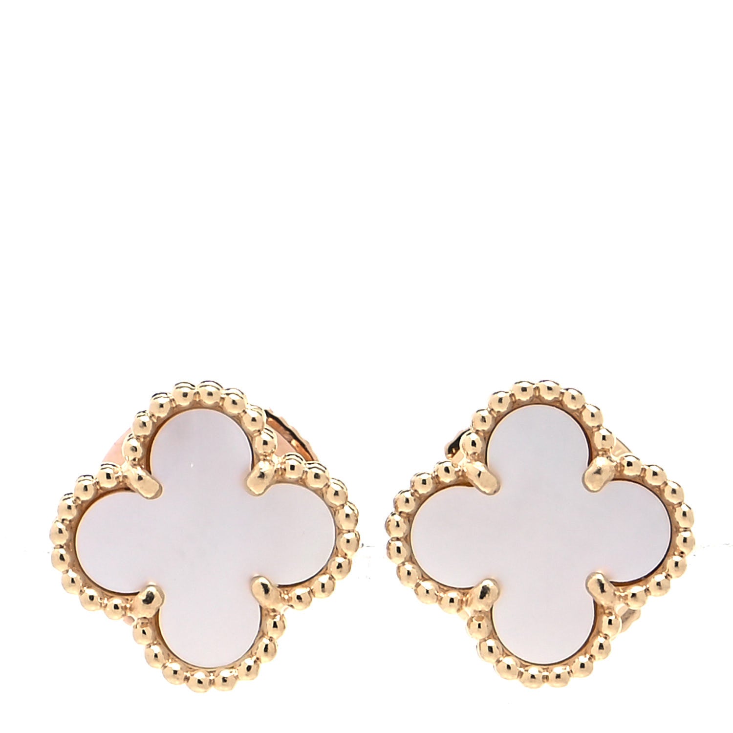 Van Cleef & Arpels 18K Yellow Gold Mother of Pearl Sweet Alhambra Earrings 1 of 5
