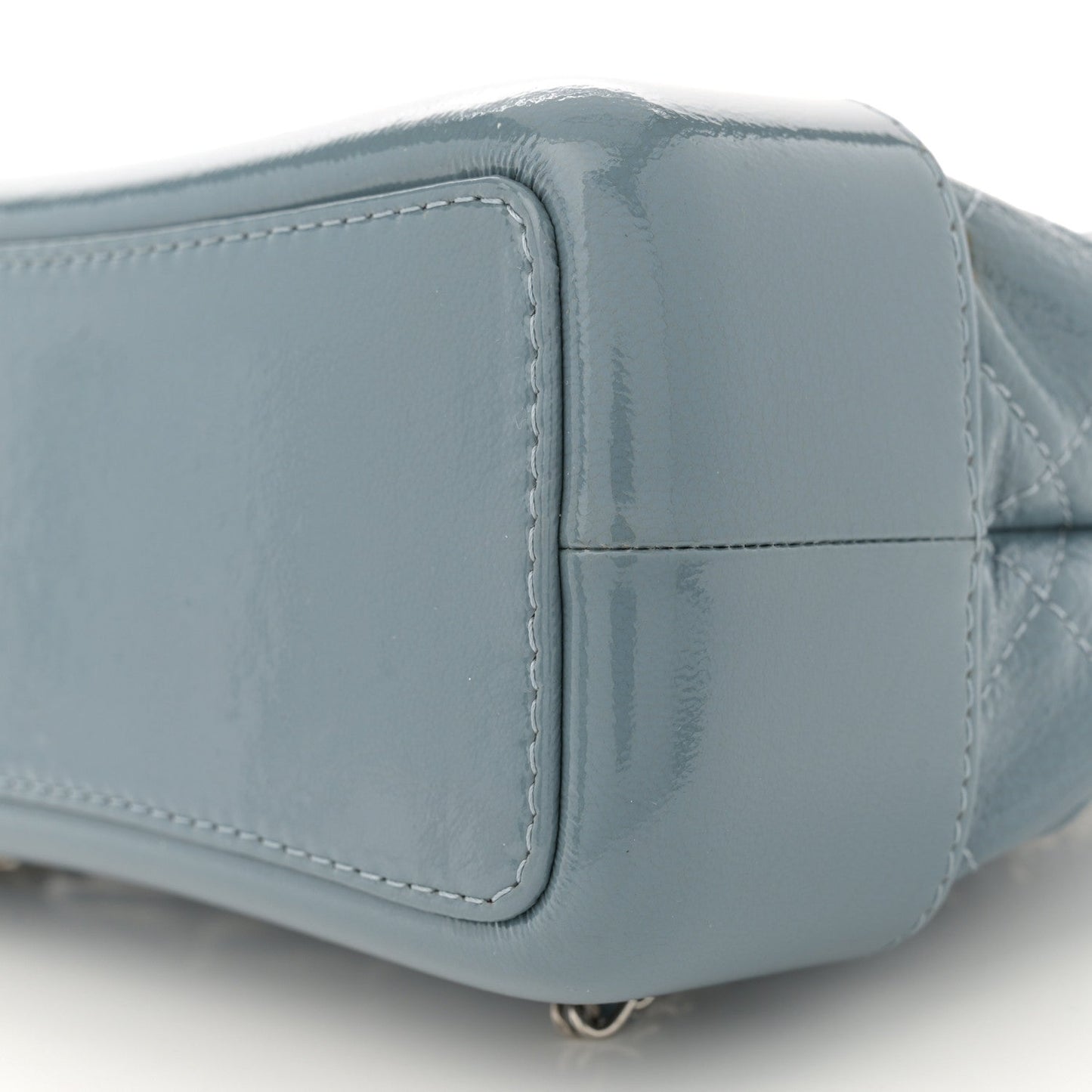 Patent Goatskin Quilted Small Gabrielle Backpack Blue