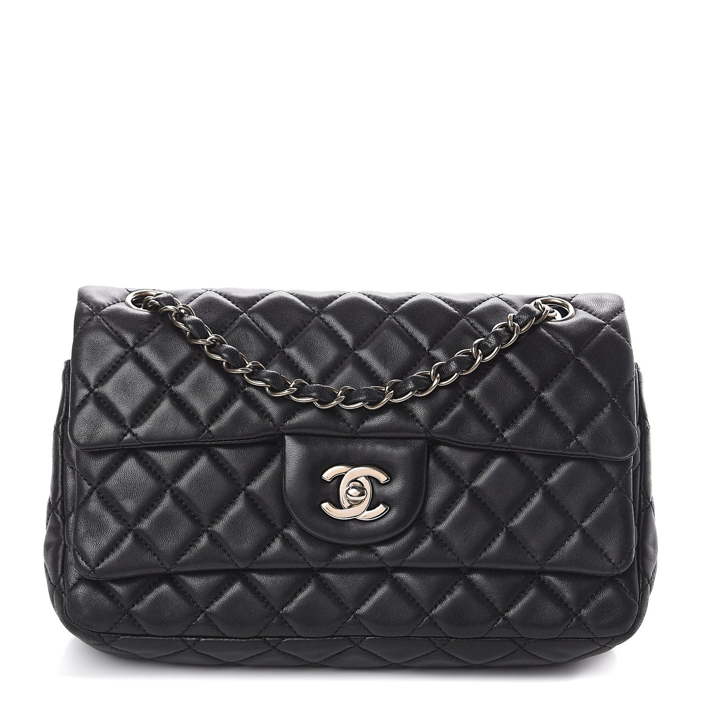 Lambskin Quilted Medium Double Flap Black