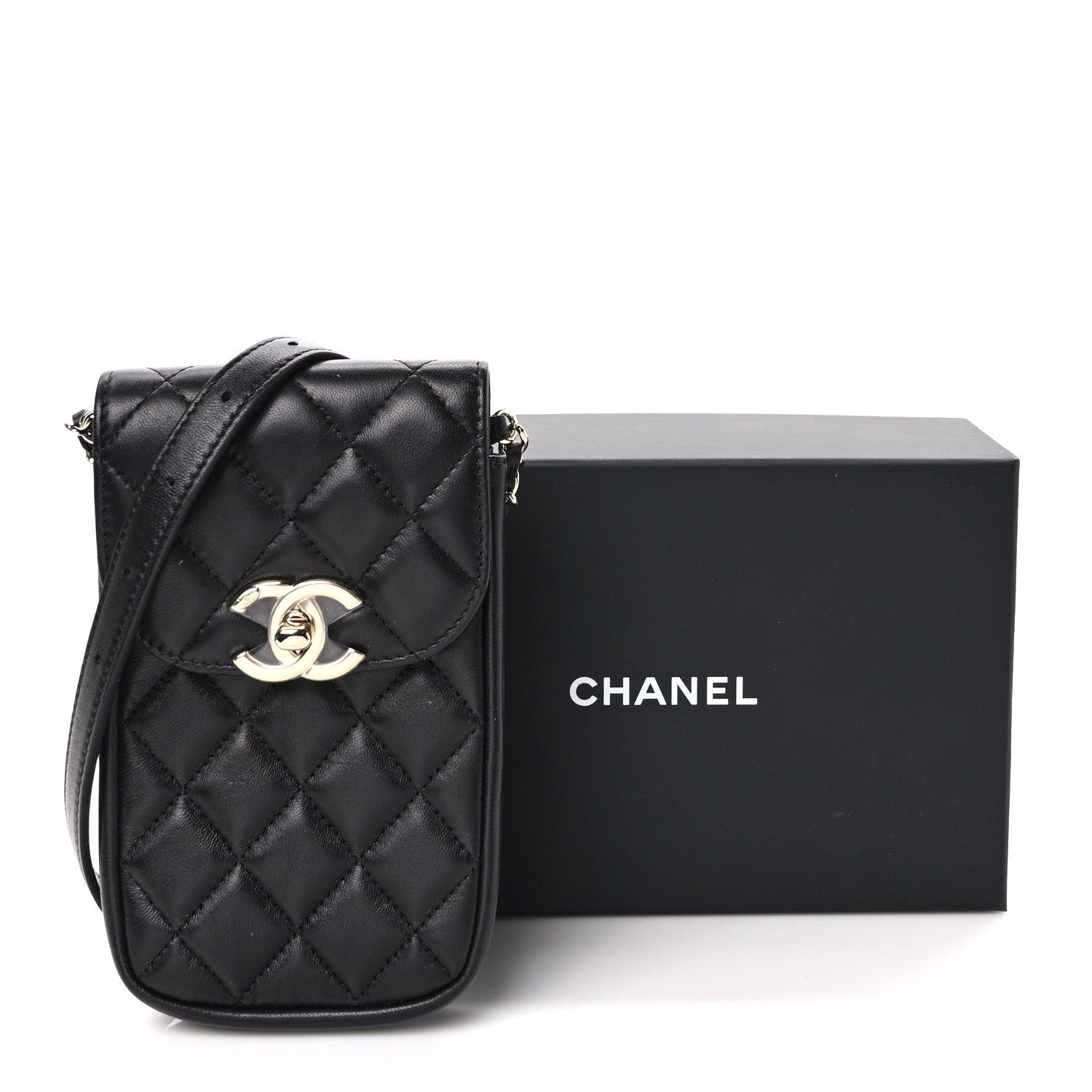 Chanel Lambskin Quilted Phone Chain Clutch Waist Bag Black 11 of 11