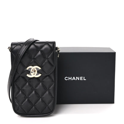 Chanel Lambskin Quilted Phone Chain Clutch Waist Bag Black 11 of 11
