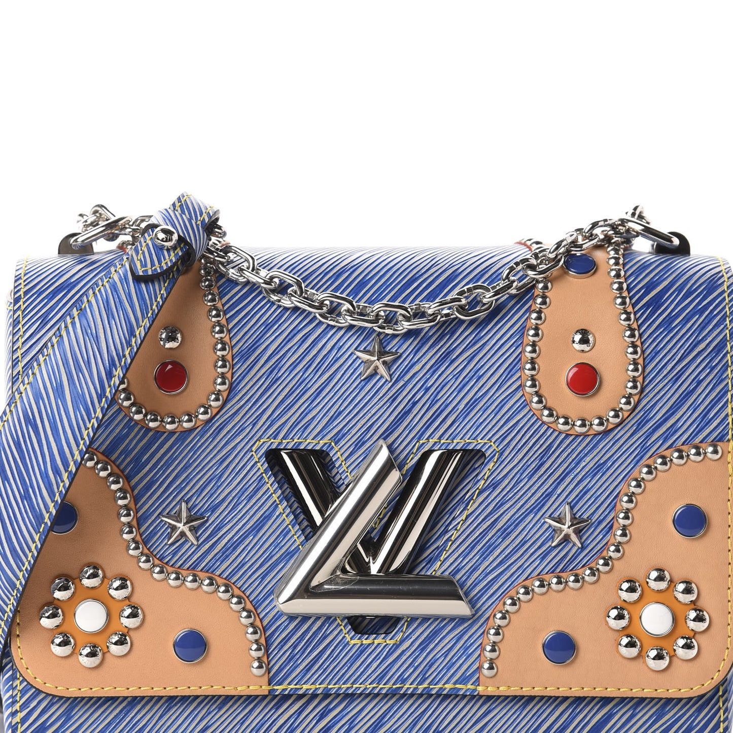 Epi Studded Twist Shoulder Bag MM Denim Light