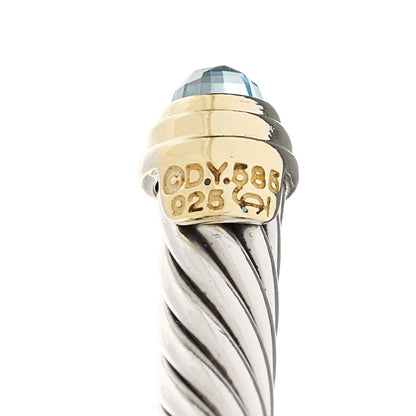 David Yurman Sterling Silver 14K Yellow Gold Blue Topaz 5mm Cable Classics Petite Color Bracelet 3 of 3