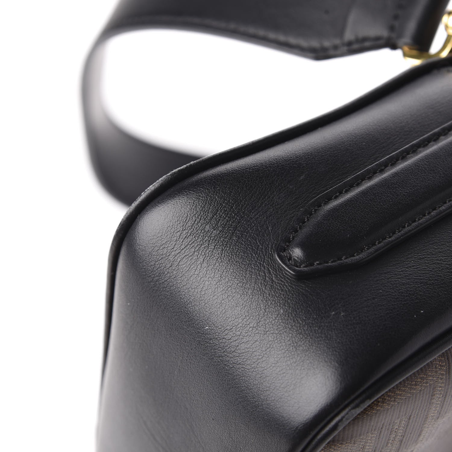 Fendi Glazed Fabric Vitello Century F is Fendi FF 1974 Stamp Patch Camera Case Mogano Panna Black 8 of 12