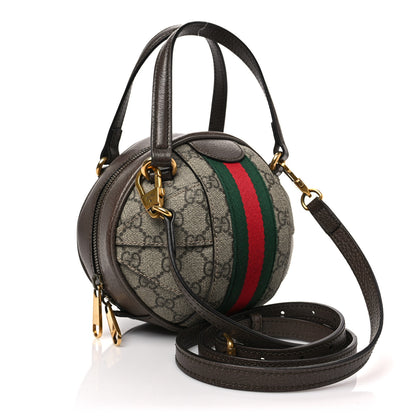 Gucci GG Supreme Monogram Textured Dollar Calfskin Web Mini Ophidia Basketball Shaped Shoulder Bag Beige Ebony New Acero 3 of 10