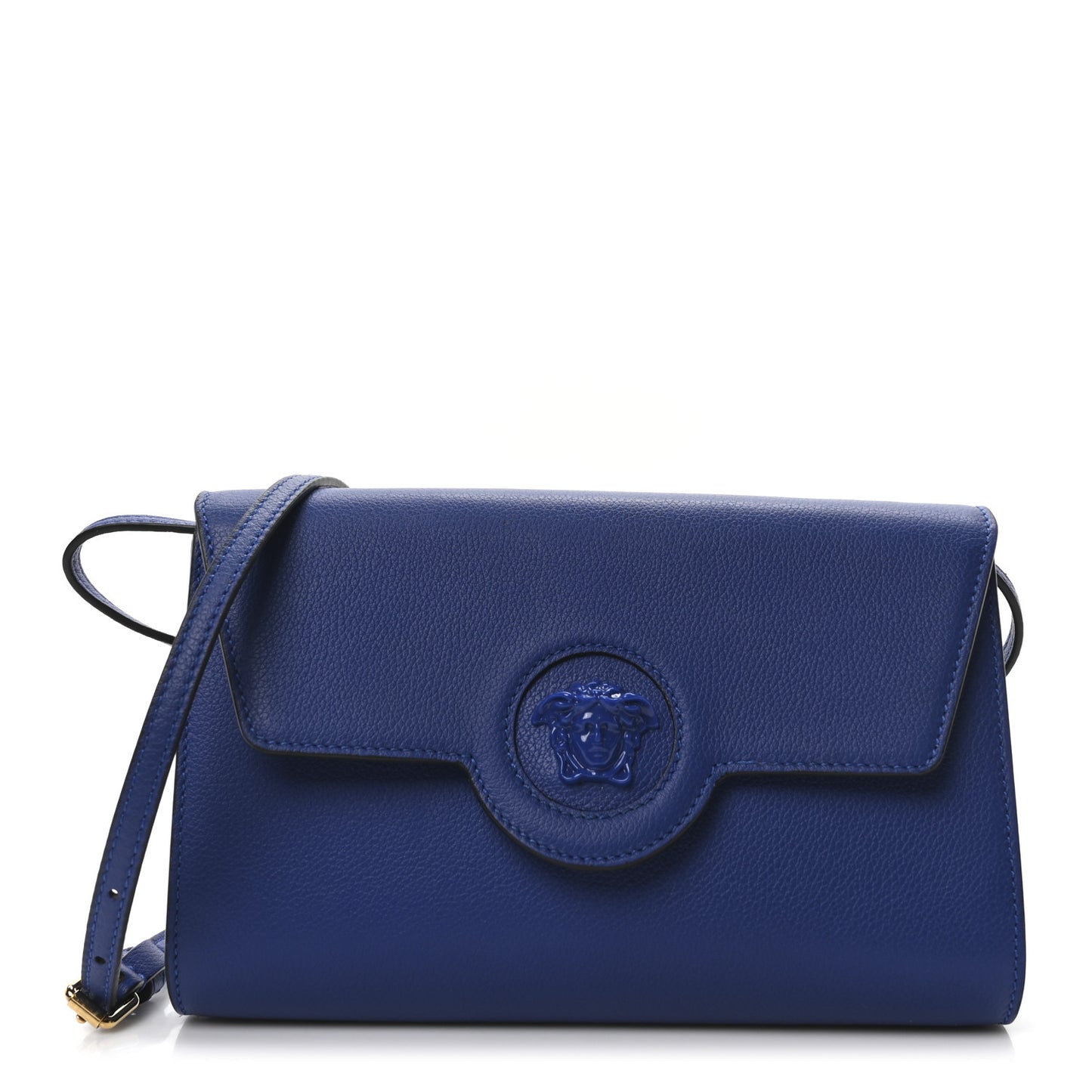 Grained Calfskin La Medusa Crossbody Bag Lapis