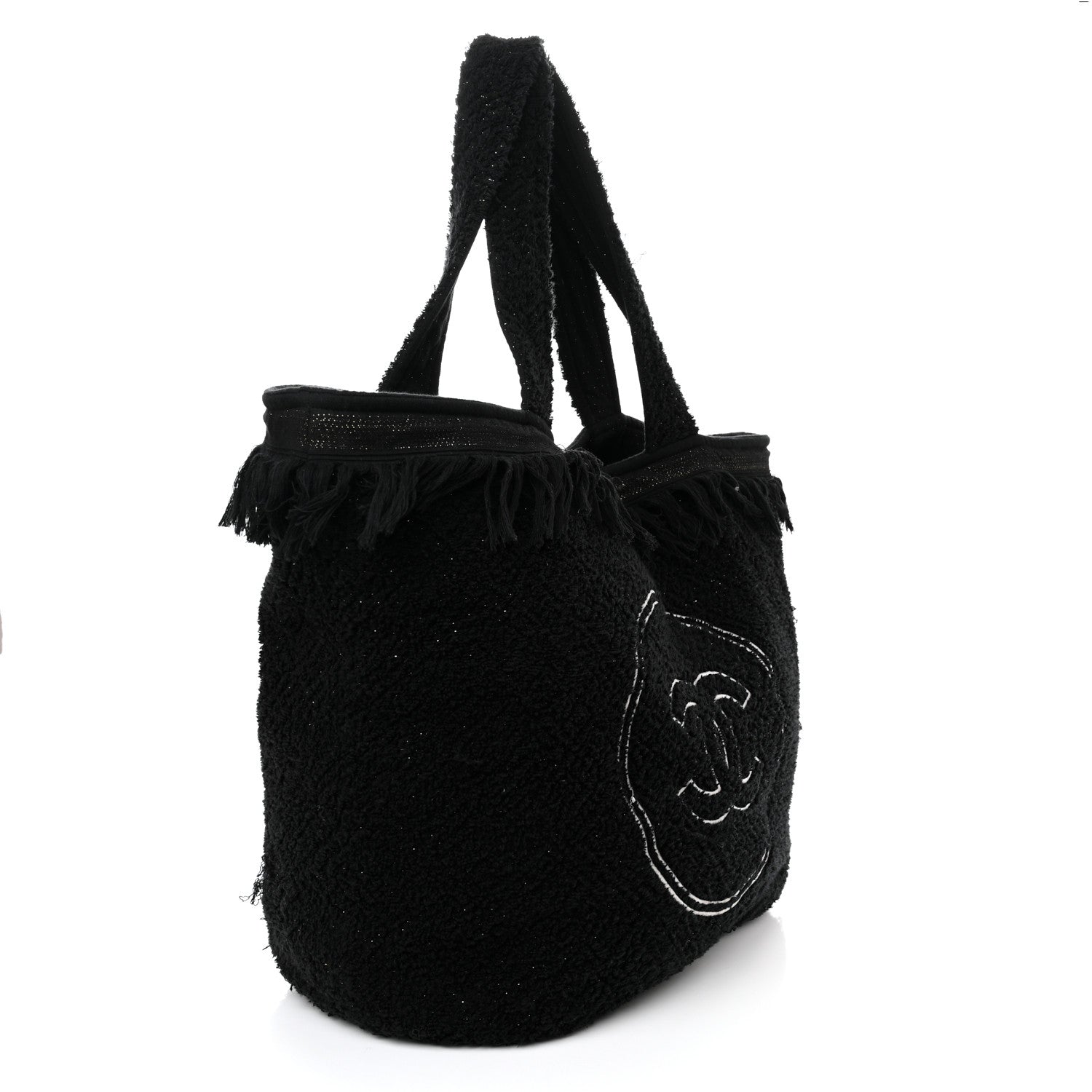 Chanel Terry Cotton CC Beach Tote Towel Set Black 4 of 13