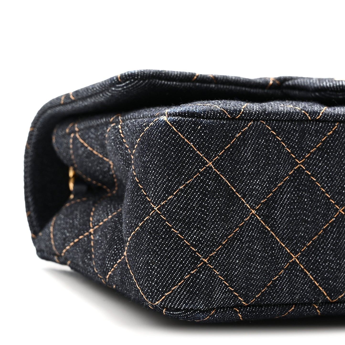 Denim Quilted Mini Rectangular Flap Dark Blue Orange