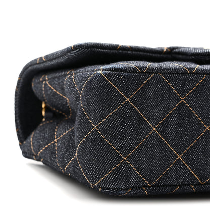 Chanel Denim Quilted Mini Rectangular Flap Dark Blue Orange 9 of 10