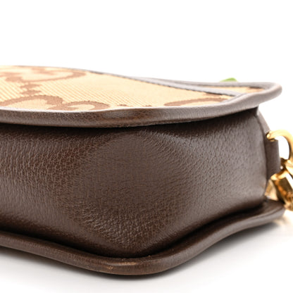 Gucci Monogram Jumbo GG Textured Dollar Calfskin Web Mini Crossbody Bag Camel Ebony New Acero 10 of 12