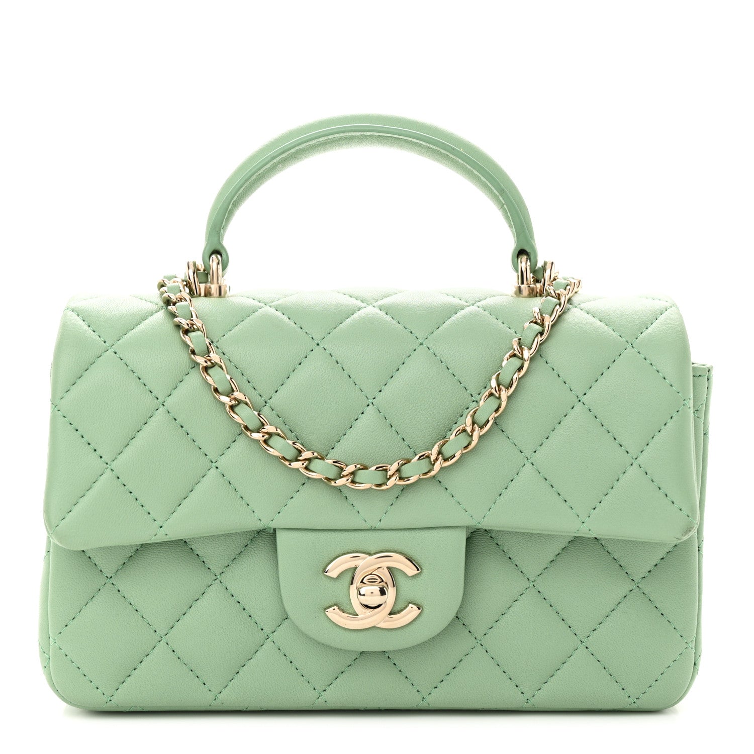 Chanel Lambskin Quilted Mini Top Handle Rectangular Flap Light Green 1 of 12