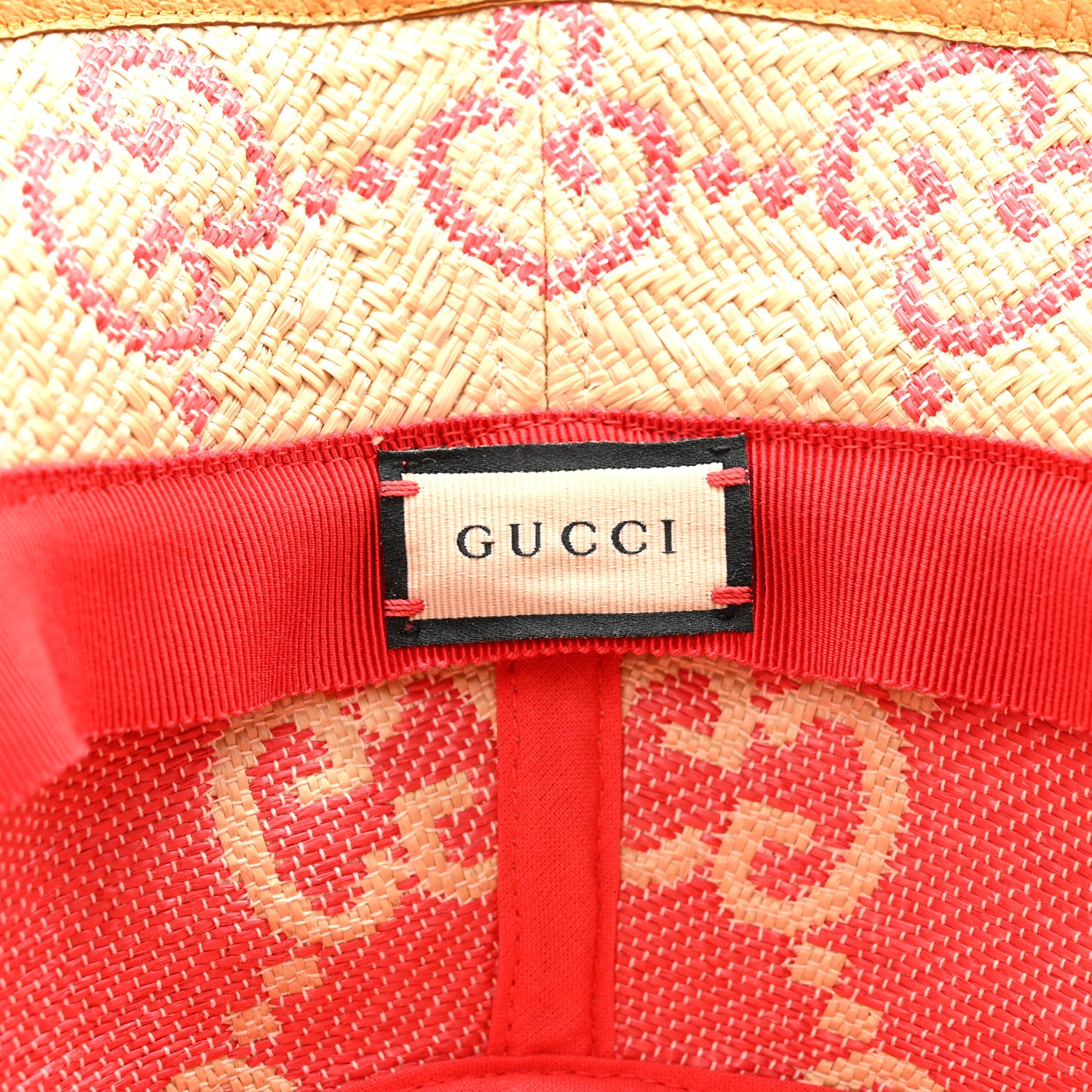 Gucci Raffia GG Monogram Embroidered Fedora Hat S Beige Pink 8 of 11