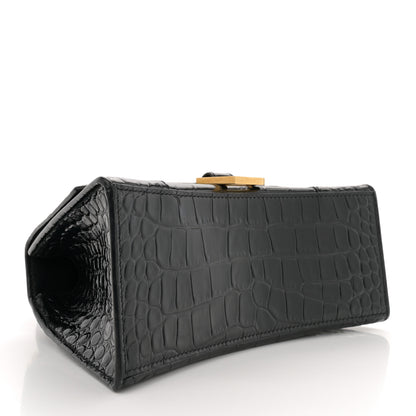 Balenciaga Shiny Calfskin Crocodile Embossed Small Hourglass Top Handle Bag Black 4 of 11