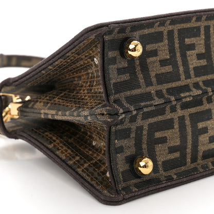 Fendi Fabric Jacquard Paillettes Vitello Seta FF 1974 Petite Peekaboo I SEE U Satchel Tobacco Moro 10 of 12