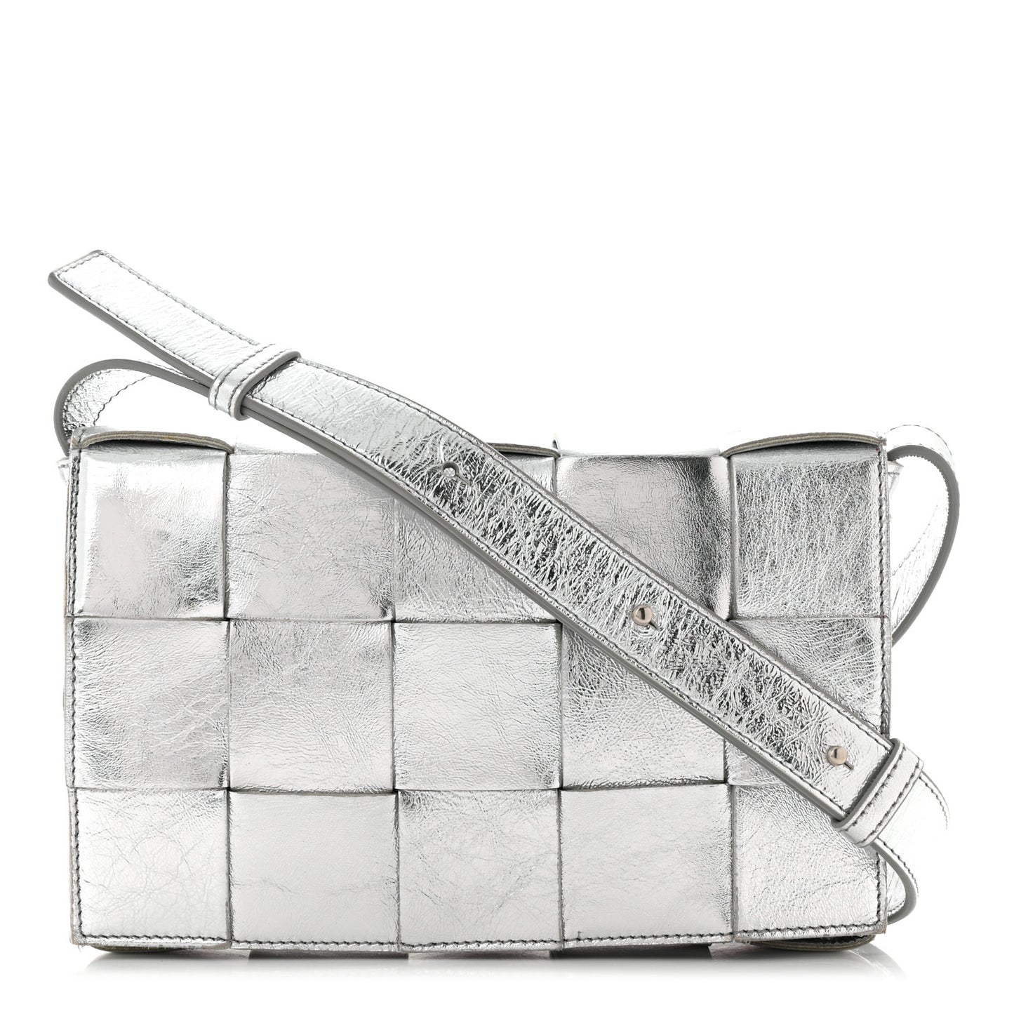 Metallic Lambskin Maxi Intrecciato Cassette Crossbody Bag Silver