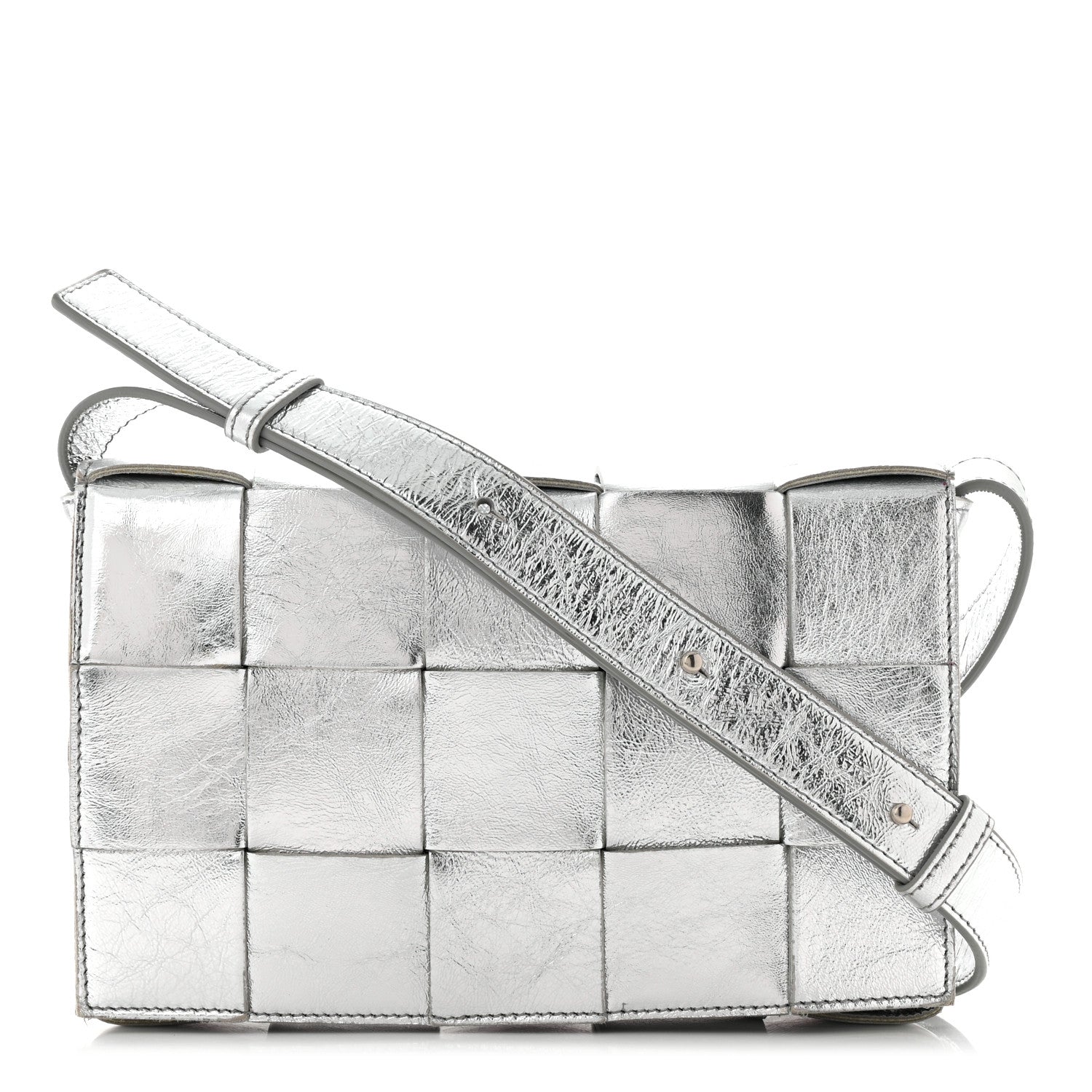Bottega Veneta Metallic Lambskin Maxi Intrecciato Cassette Crossbody Bag Silver 1 of 10