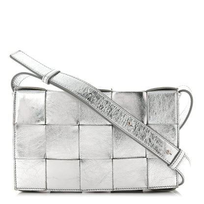 Bottega Veneta Metallic Lambskin Maxi Intrecciato Cassette Crossbody Bag Silver 1 of 10
