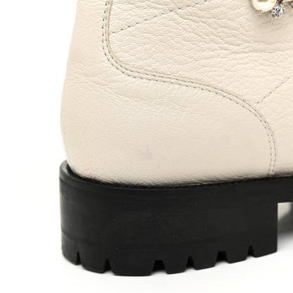 Jimmy Choo Goatskin Pearl Embellished Cruz Combat Boots 39.5 White 9 of 12