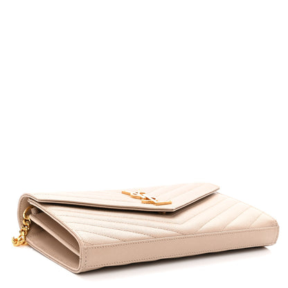 Saint Laurent Grain De Poudre Matelasse Chevron Monogram Chain Wallet Nude Powder 4 of 10