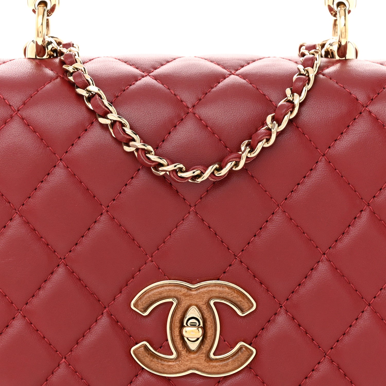 Chanel Lambskin Quilted Wood Mini Coco Handle Flap Red 9 of 15